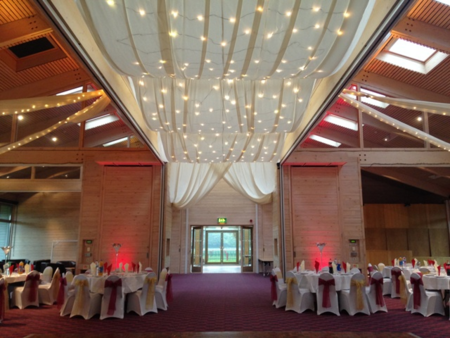 decorated ceiling at wedding venue